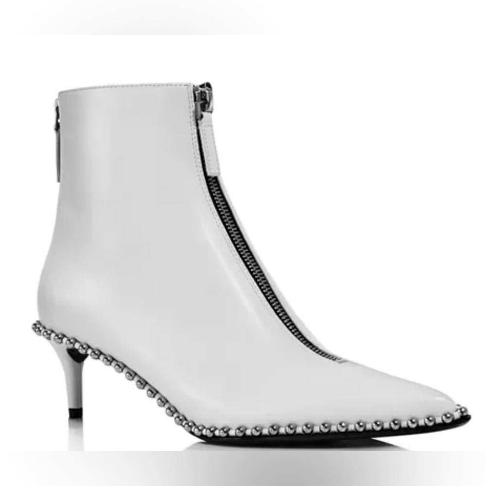 ALEXANDER WANG Eri Leather Studded Boot Zip Pointed Kitten Heel Size 39.5 US 9.5